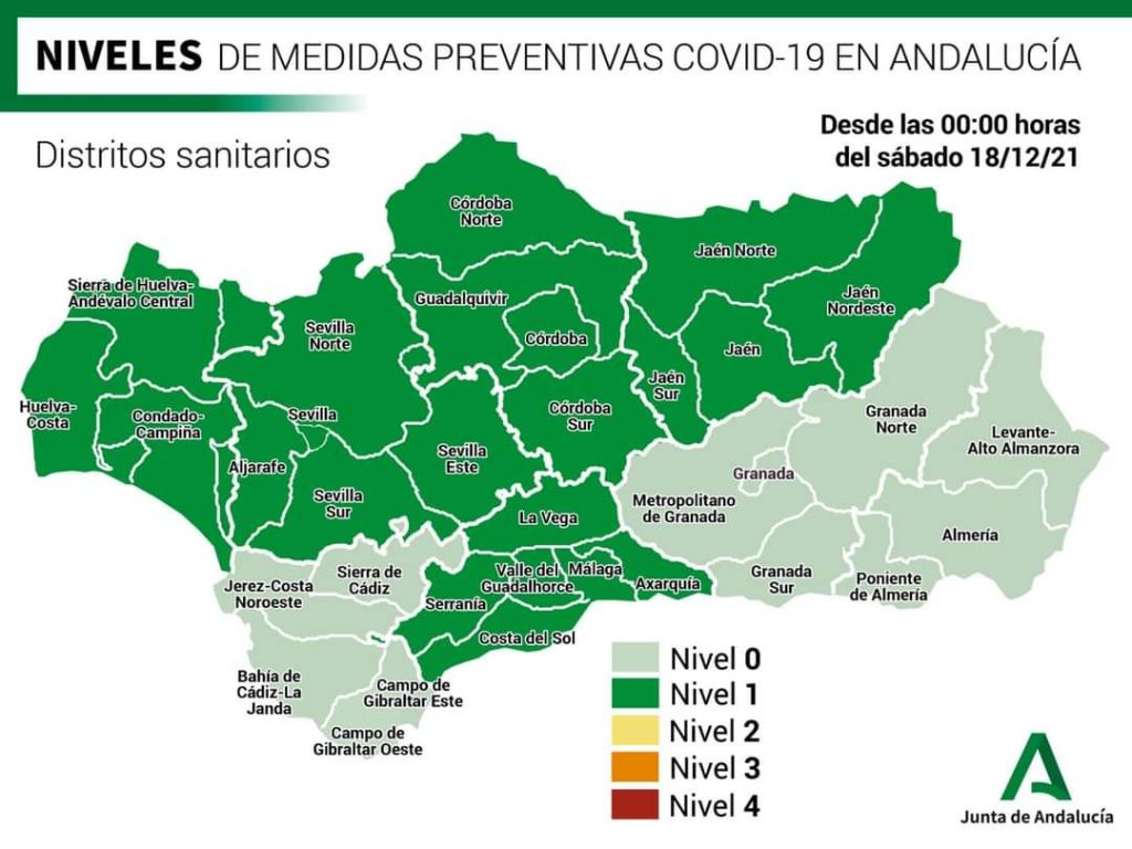 Aktualny poziom obostrzeń w Andaluzji. Foto: Junta de Andalucía.